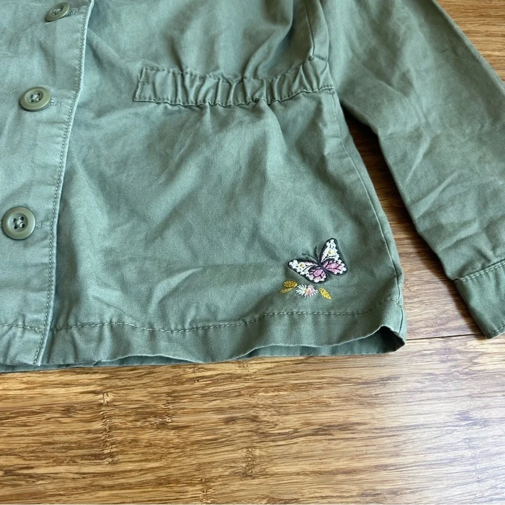 CARTER'S Girls Size 7 Fairy‎ Floral Butterfly Green Twill Jacket Cinch Waist